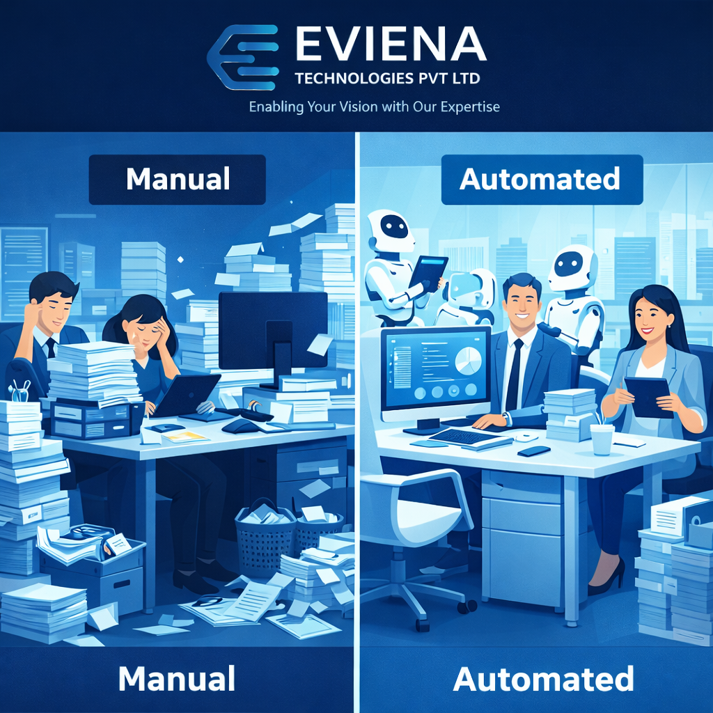 #BusinessAutomation #DigitalTransformation #WorkflowAutomation #CRM #ERP #MSMESupport #StartupGrowth #ITServicesIndia #TechPartner #EvienaTechnologies #GrowYourBusiness